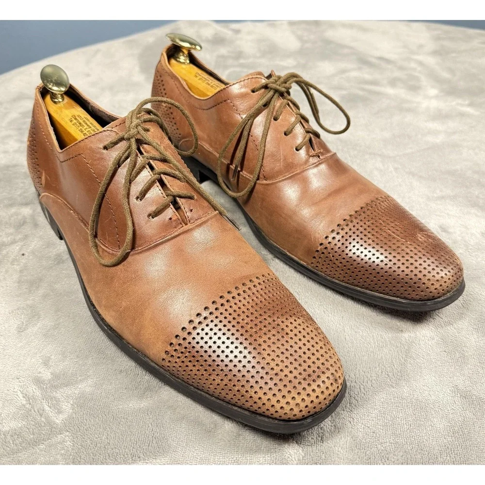 Kenneth Cole‎ Shoes Mens Size 9.5 Brown Leather Cap Toe Oxford Across The Pond